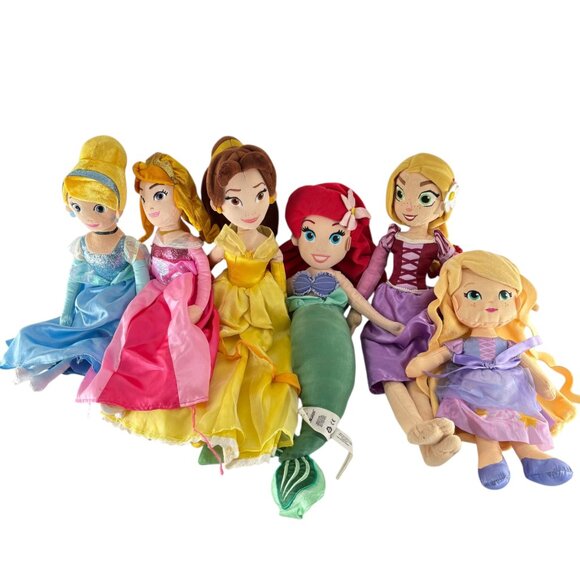 Disney Princess Plush Dolls Set Cinderella Belle Ariel Rapunzel Aurora - Picture 2 of 16